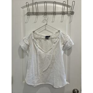 Gap Women's White 100% Cotton Gauze Short Sleeved Ruffled Flowy Blouse Sz M